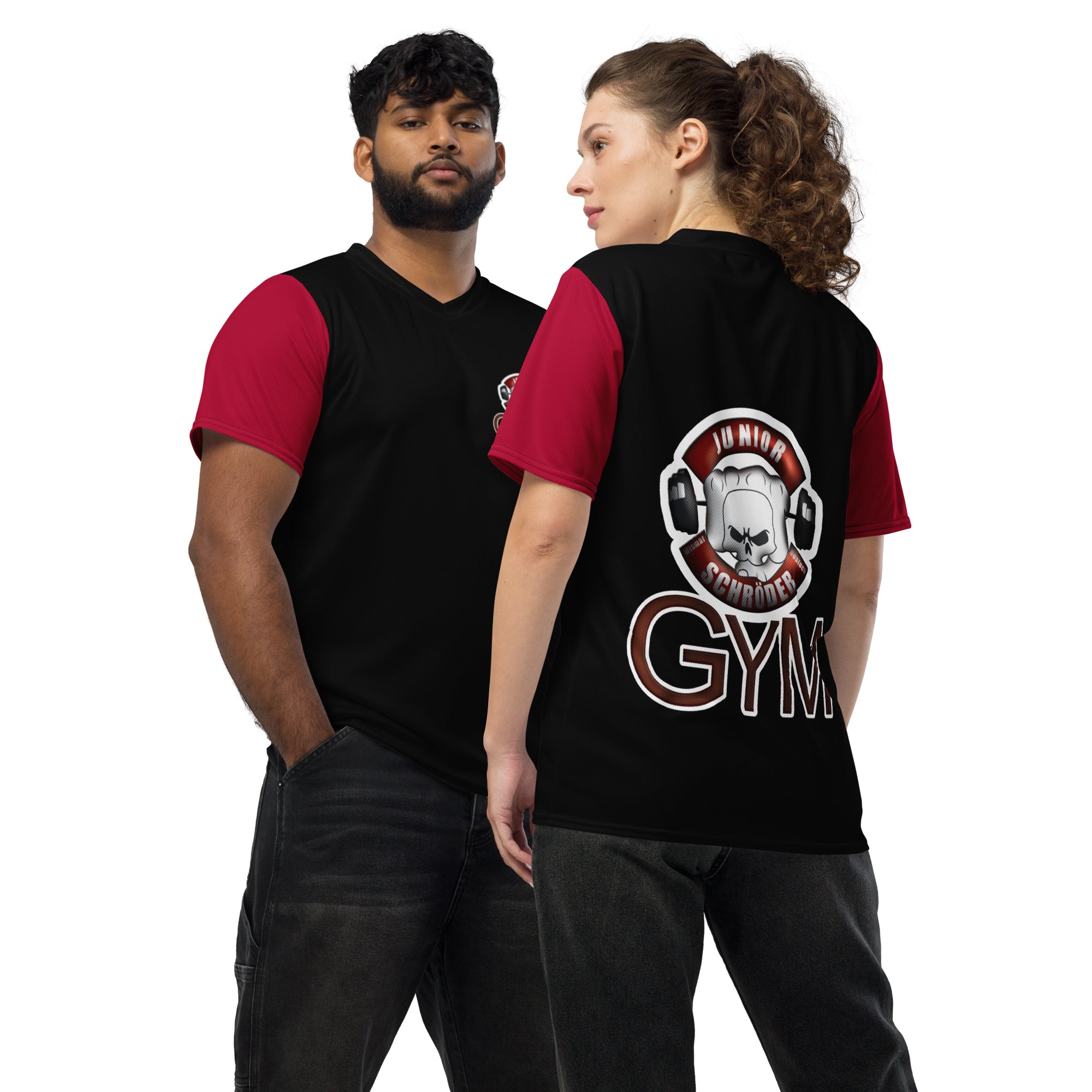 Recyceltes Unisex-Trikot mit Junior Schröder Gym Logo Vorne und Hinten