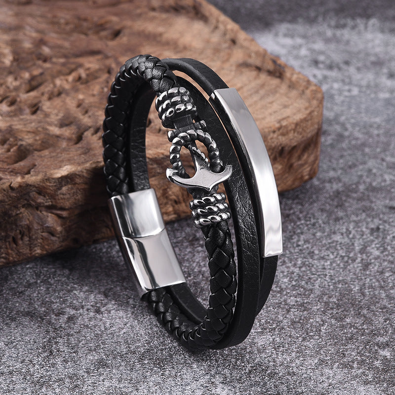 Leder Armband mit Anker aus Edelstahl