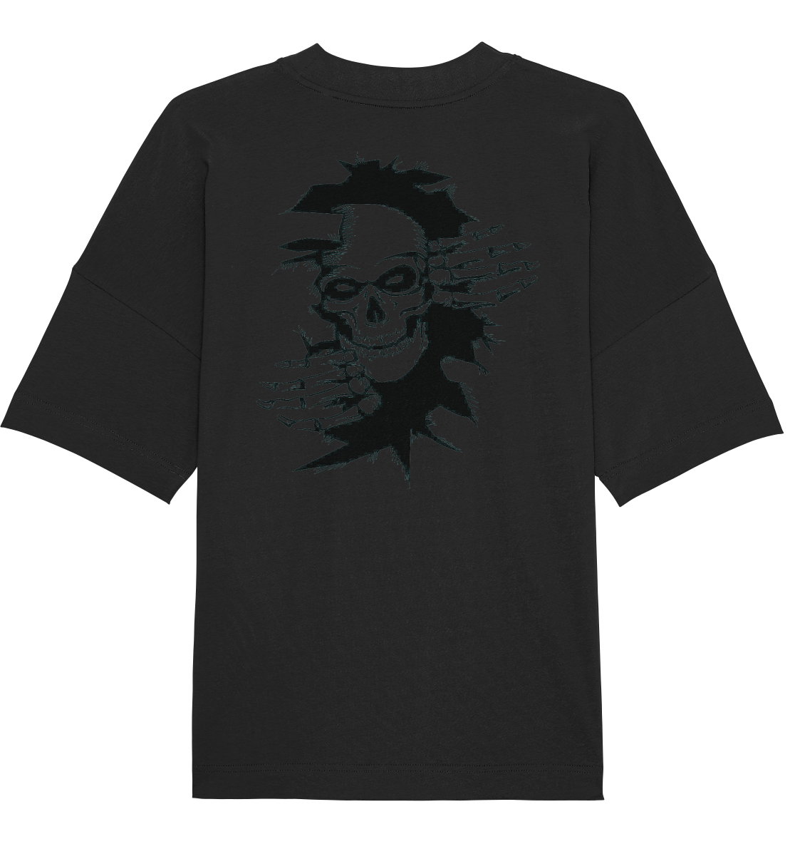 T-Shirt Totenkopf Wand Druck Hinten - Organic Oversize Shirt