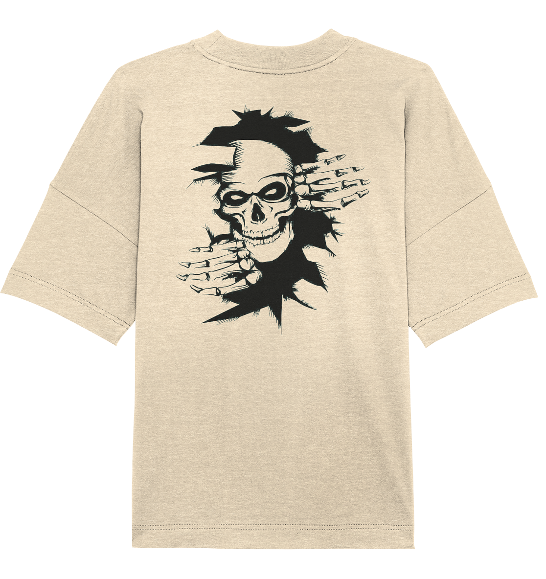 T-Shirt Totenkopf Wand Druck Hinten - Organic Oversize Shirt