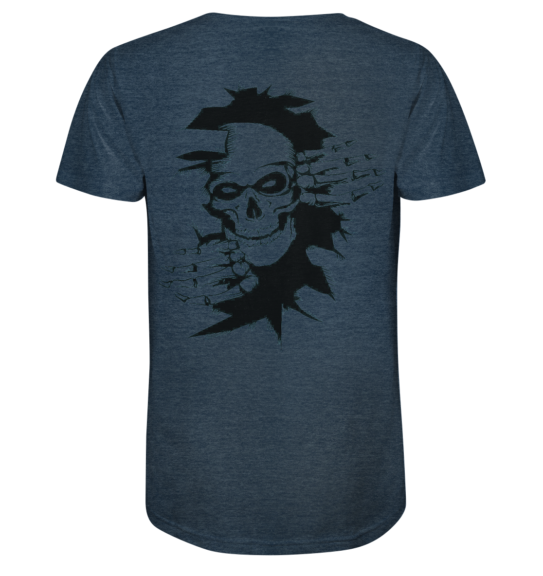 T-Shirt Totenkopf Wand Druck Hinten - Organic Shirt (meliert)