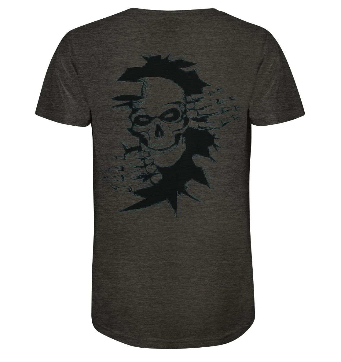 T-Shirt Totenkopf Wand Druck Hinten - Organic Shirt (meliert)