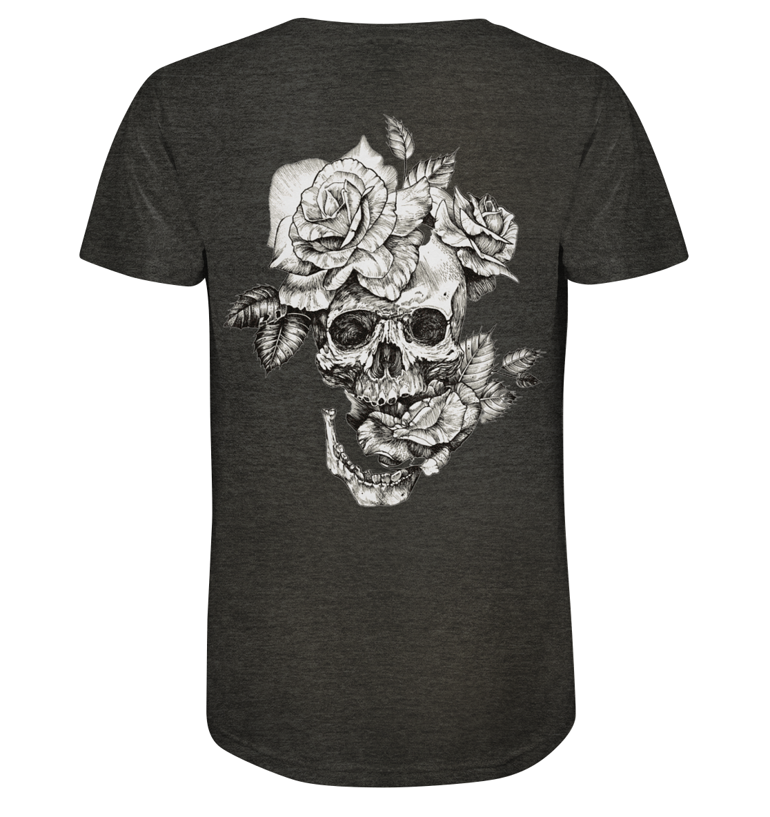 T-Shirt Totenkopf Blume Hinten - Organic Shirt (meliert)