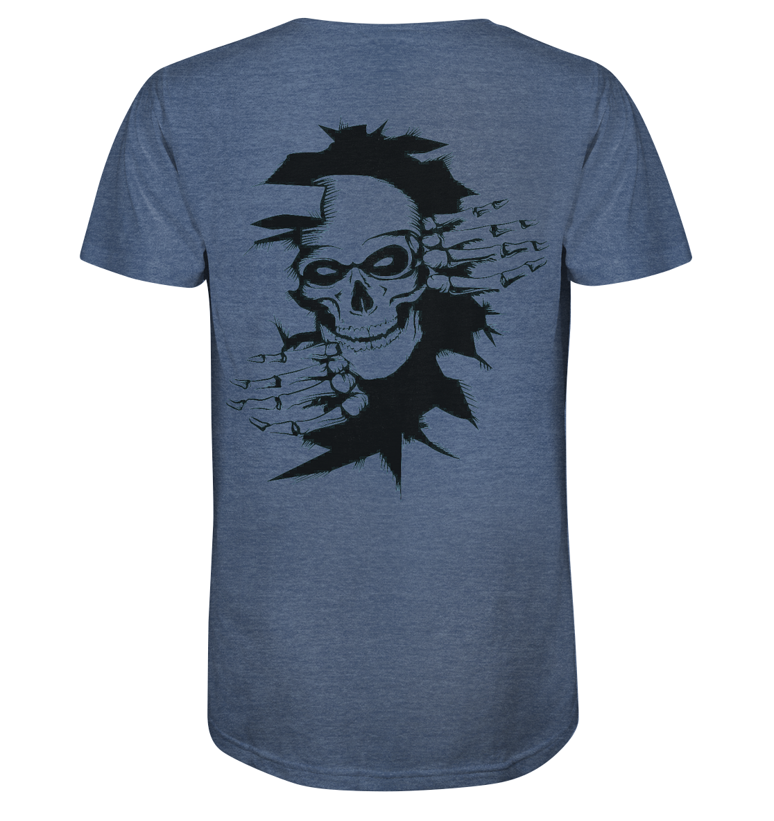 T-Shirt Totenkopf Wand Druck Hinten - Organic Shirt (meliert)