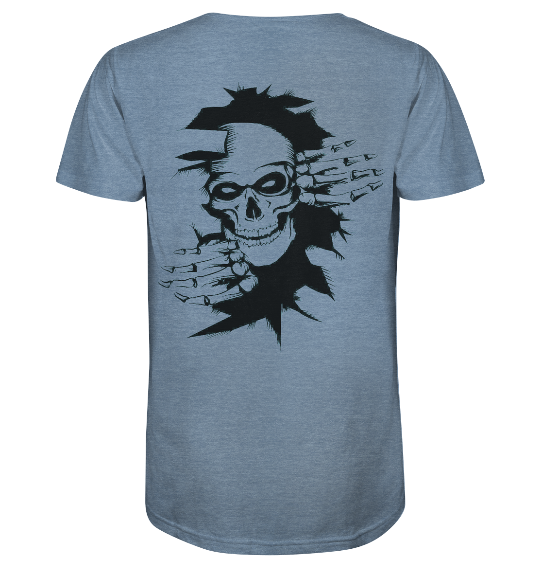 T-Shirt Totenkopf Wand Druck Hinten - Organic Shirt (meliert)