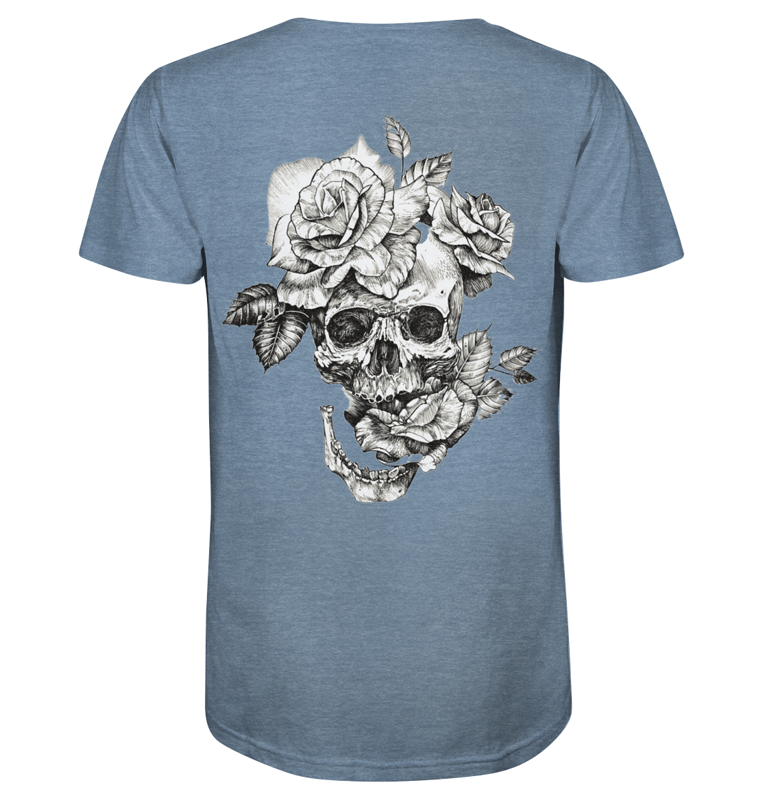 T-Shirt Totenkopf Blume Hinten - Organic Shirt (meliert)