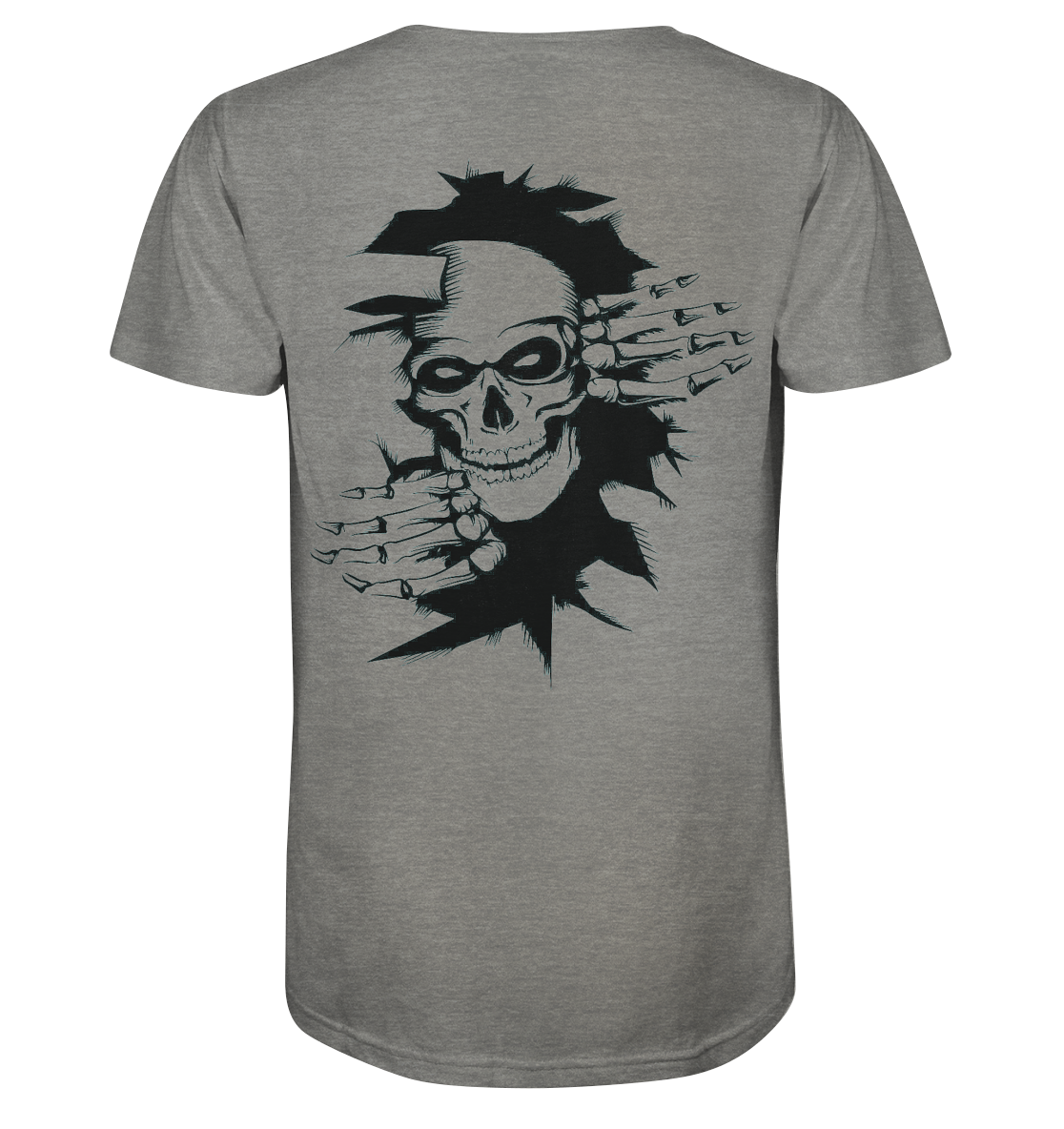 T-Shirt Totenkopf Wand Druck Hinten - Organic Shirt (meliert)