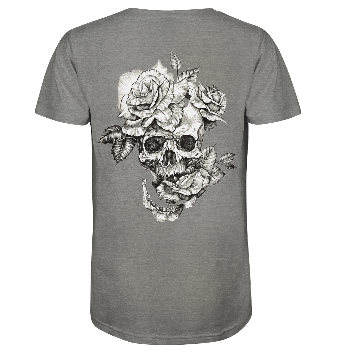 T-Shirt Totenkopf Blume Hinten - Organic Shirt (meliert)