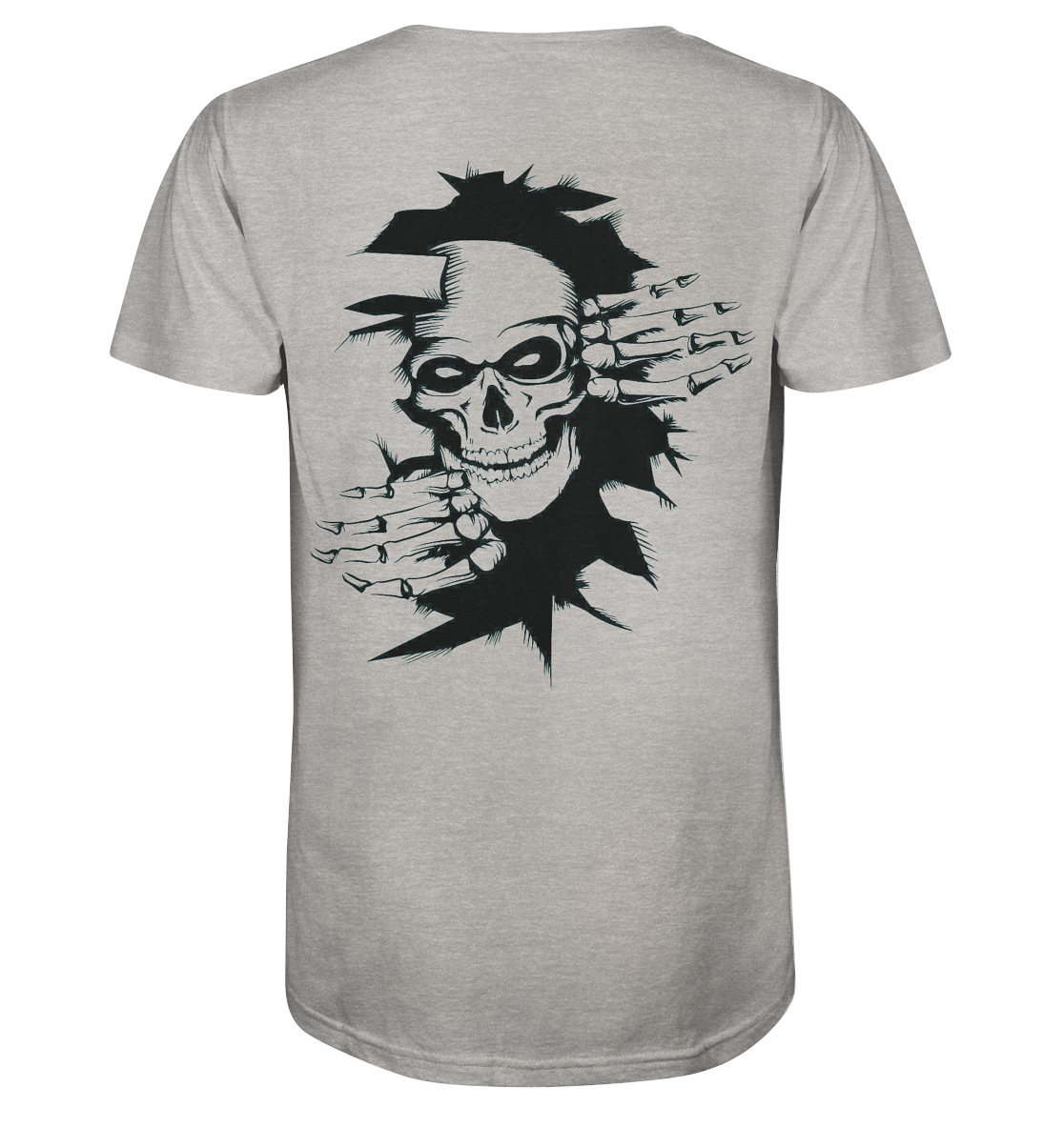 T-Shirt Totenkopf Wand Druck Hinten - Organic Shirt (meliert)