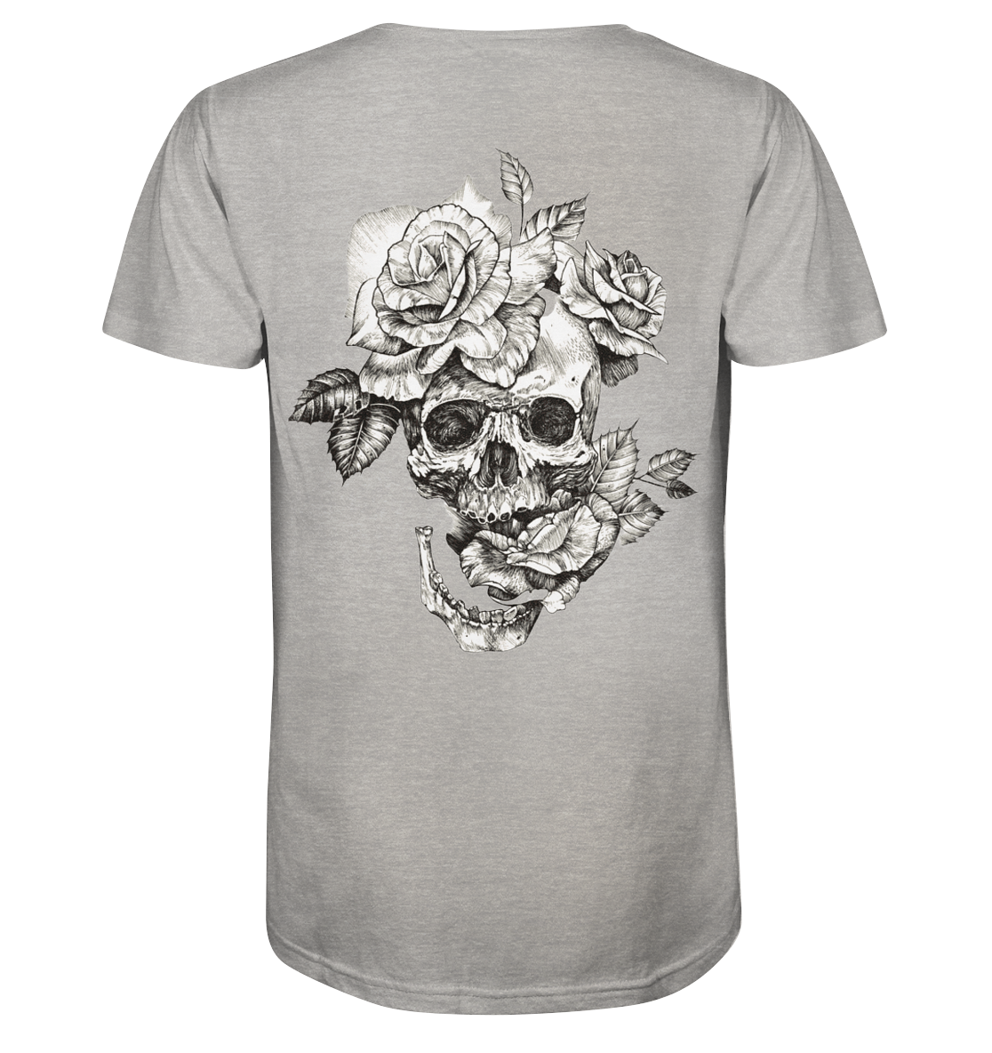 T-Shirt Totenkopf Blume Hinten - Organic Shirt (meliert)