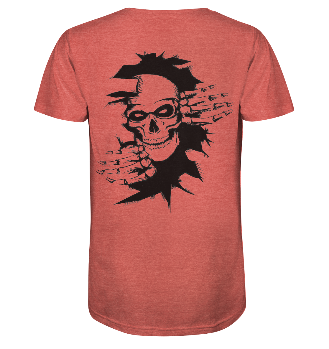 T-Shirt Totenkopf Wand Druck Hinten - Organic Shirt (meliert)