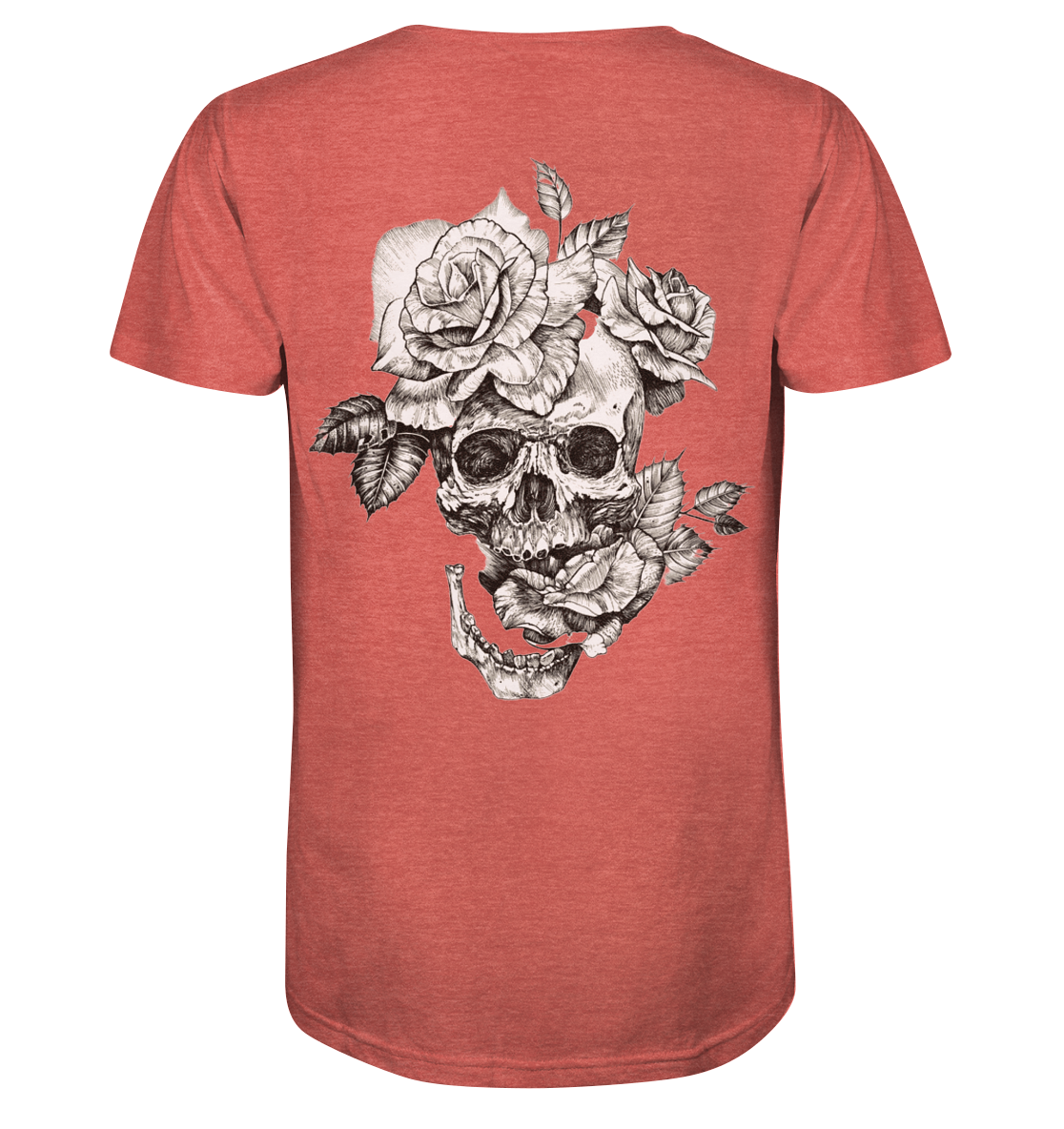 T-Shirt Totenkopf Blume Hinten - Organic Shirt (meliert)