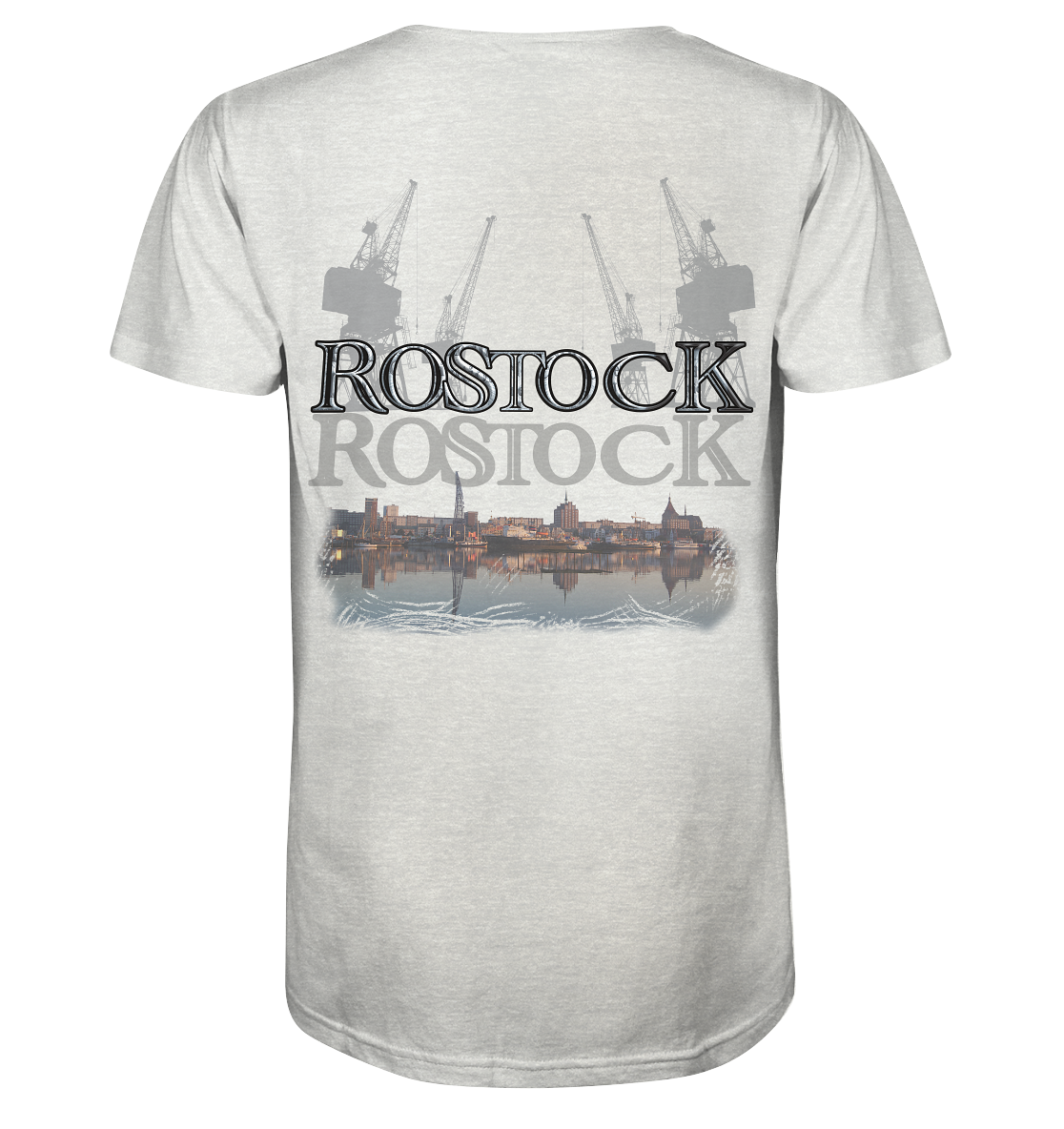 T-Shirt Motiv Rostock Druck hinten - Organic Shirt (meliert)