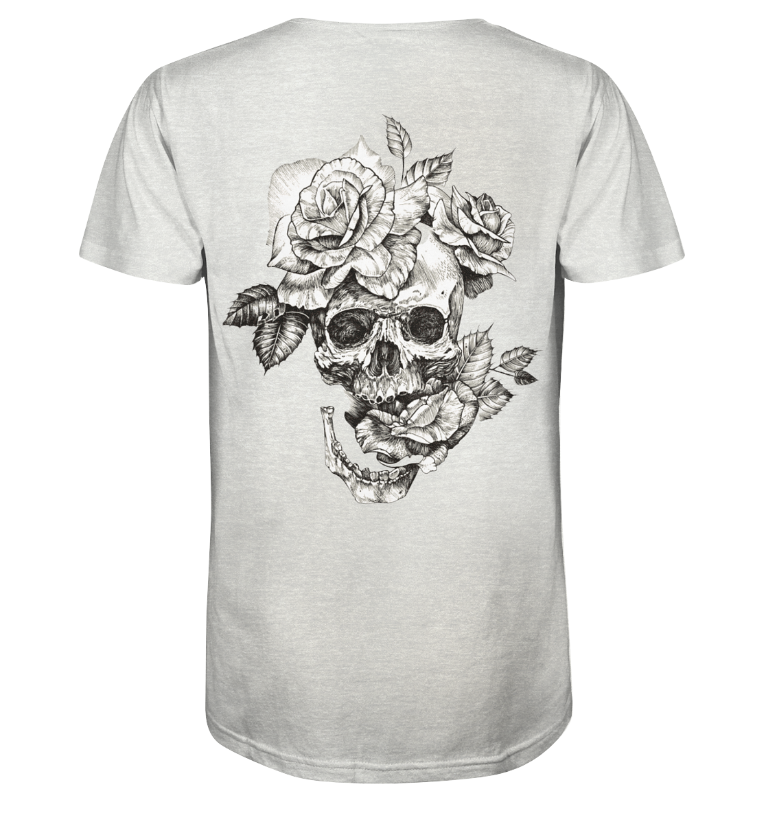 T-Shirt Totenkopf Blume Hinten - Organic Shirt (meliert)