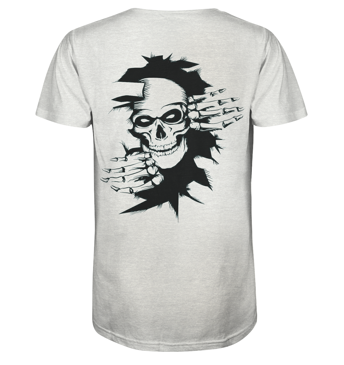 T-Shirt Totenkopf Wand Druck Hinten - Organic Shirt (meliert)