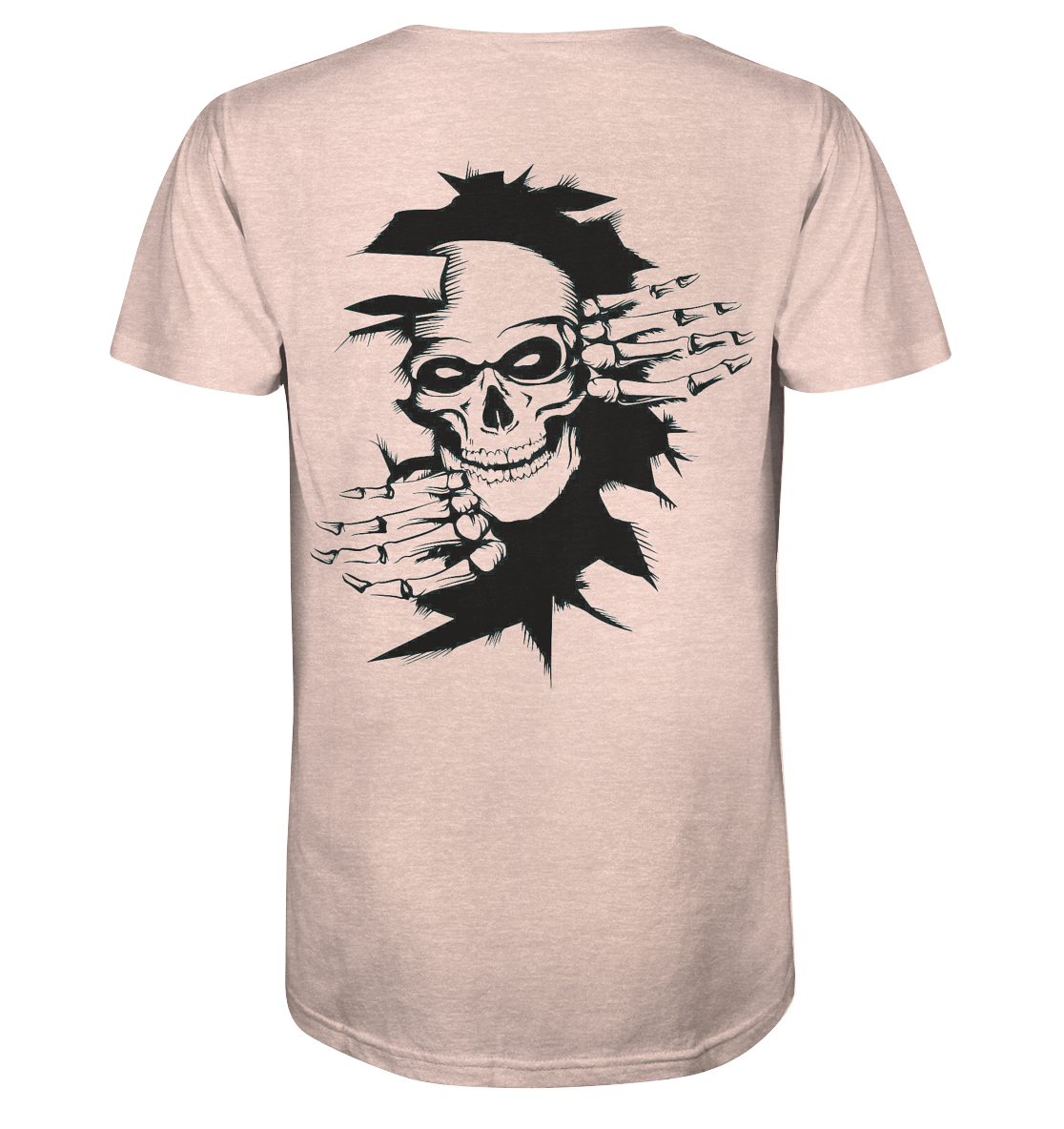 T-Shirt Totenkopf Wand Druck Hinten - Organic Shirt (meliert)