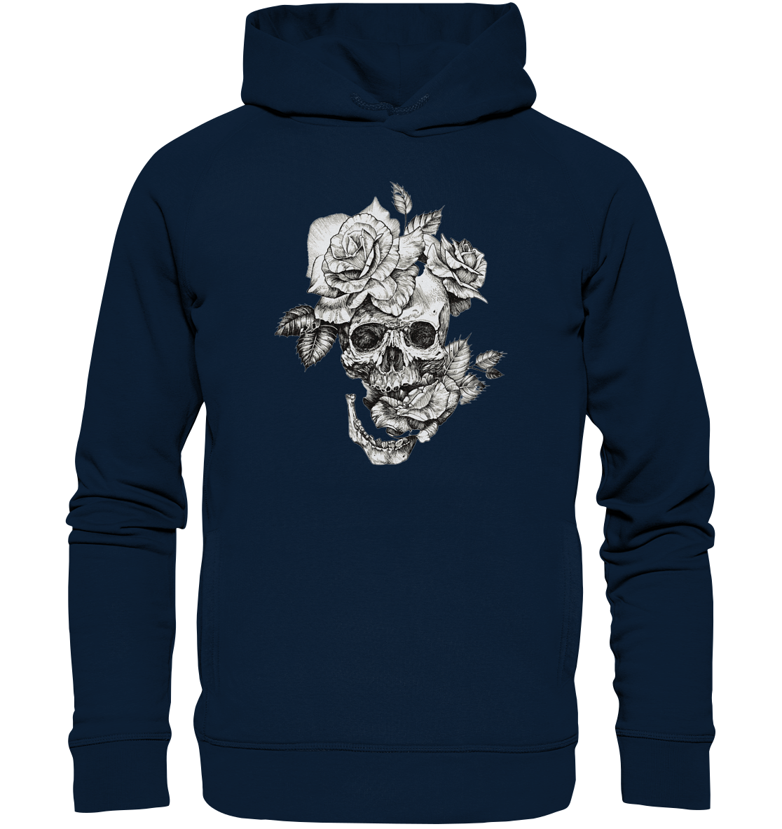 Totenkopf Blumen Druck Vorne - Organic Fashion Hoodie