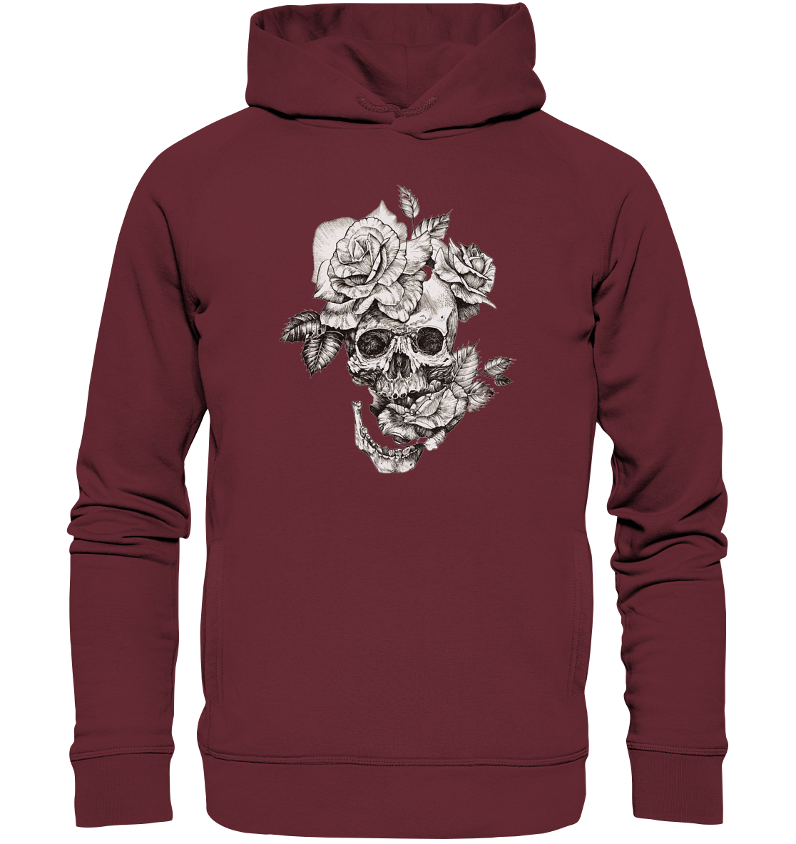 Totenkopf Blumen Druck Vorne - Organic Fashion Hoodie
