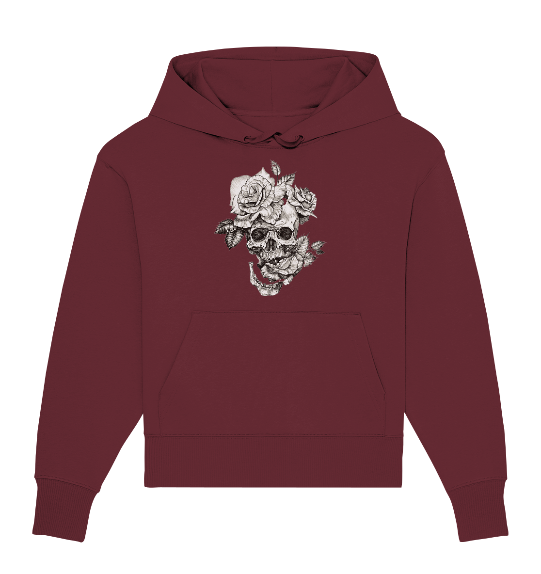 Totenkopf Blumen Druck Vorne - Organic Oversize Hoodie