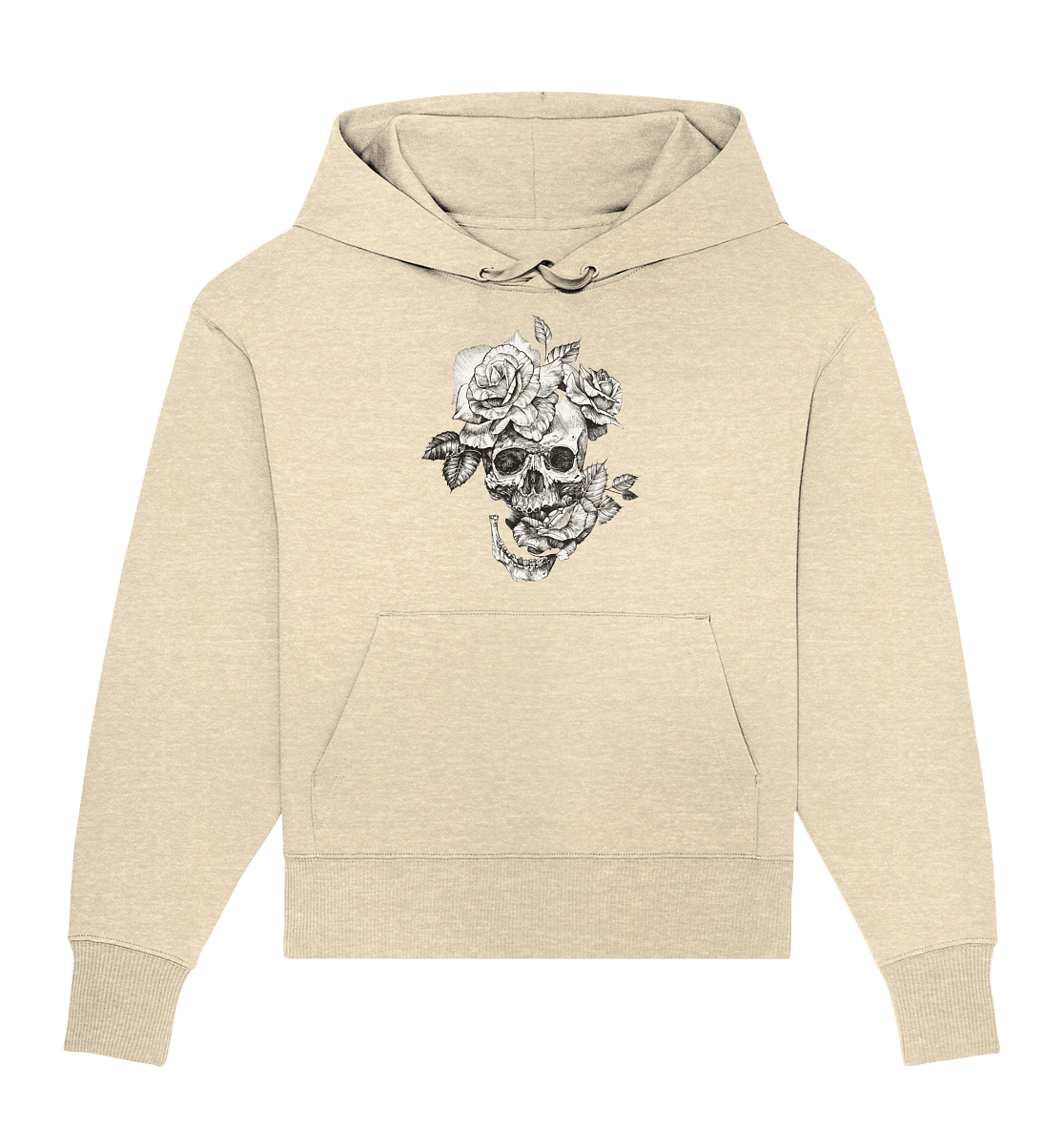 Totenkopf Blumen Druck Vorne - Organic Oversize Hoodie