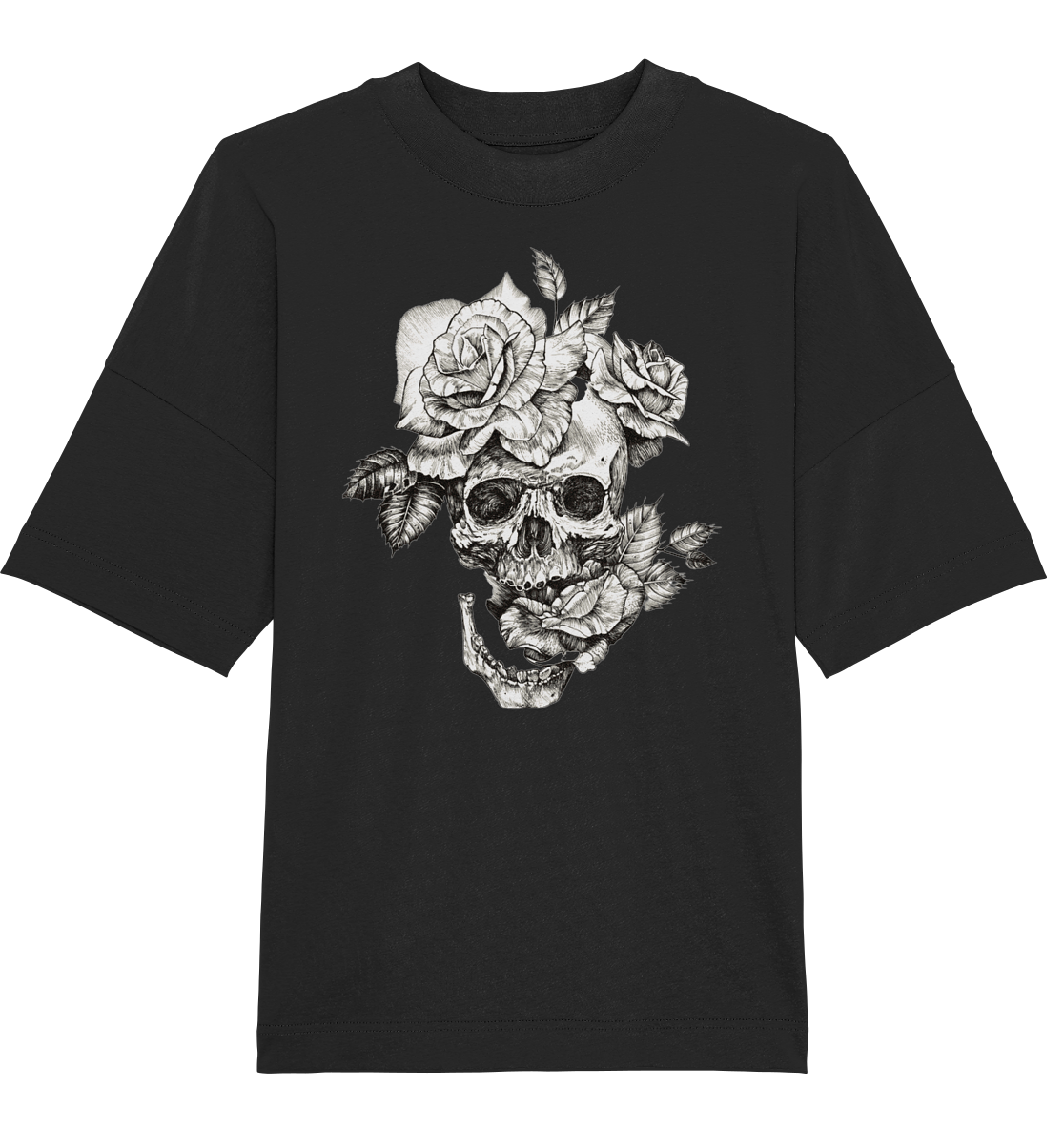 Totenkopf Blumen Druck Vorne - Organic Oversize Shirt