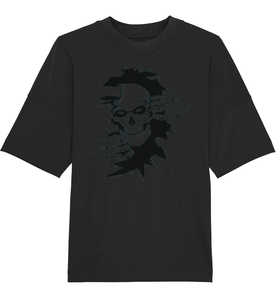 T-Shirt Totenkopf Wand Druck vorne - Organic Oversize Shirt