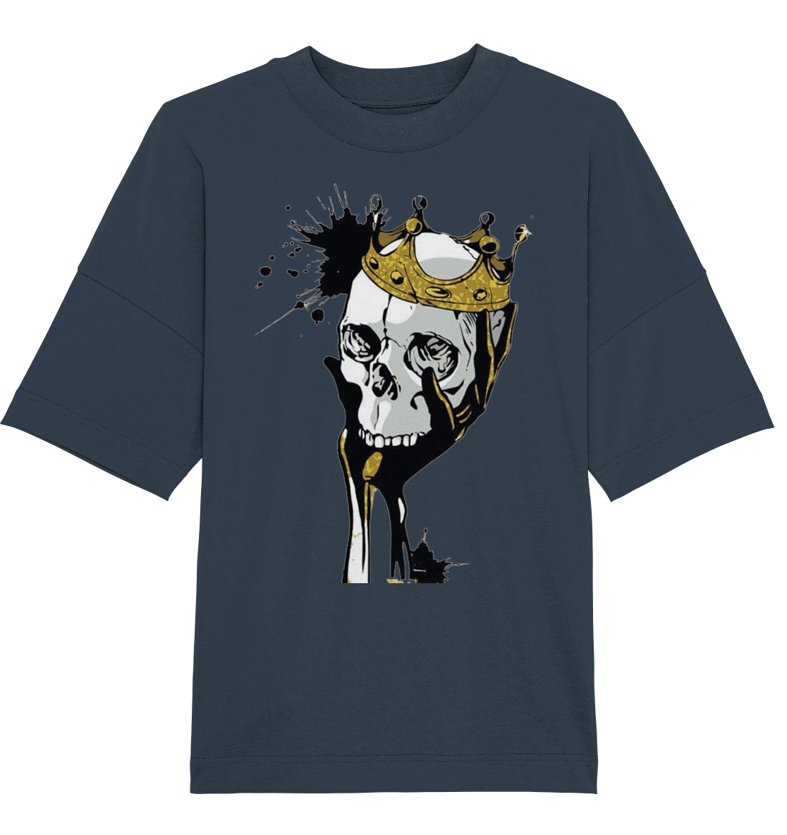 T-Shirt Totenkopf Krone Druck Vorne - Organic Oversize Shirt