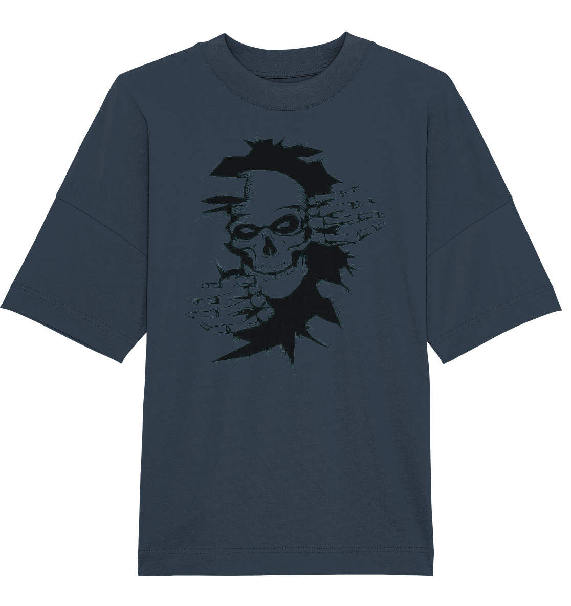 T-Shirt Totenkopf Wand Druck vorne - Organic Oversize Shirt