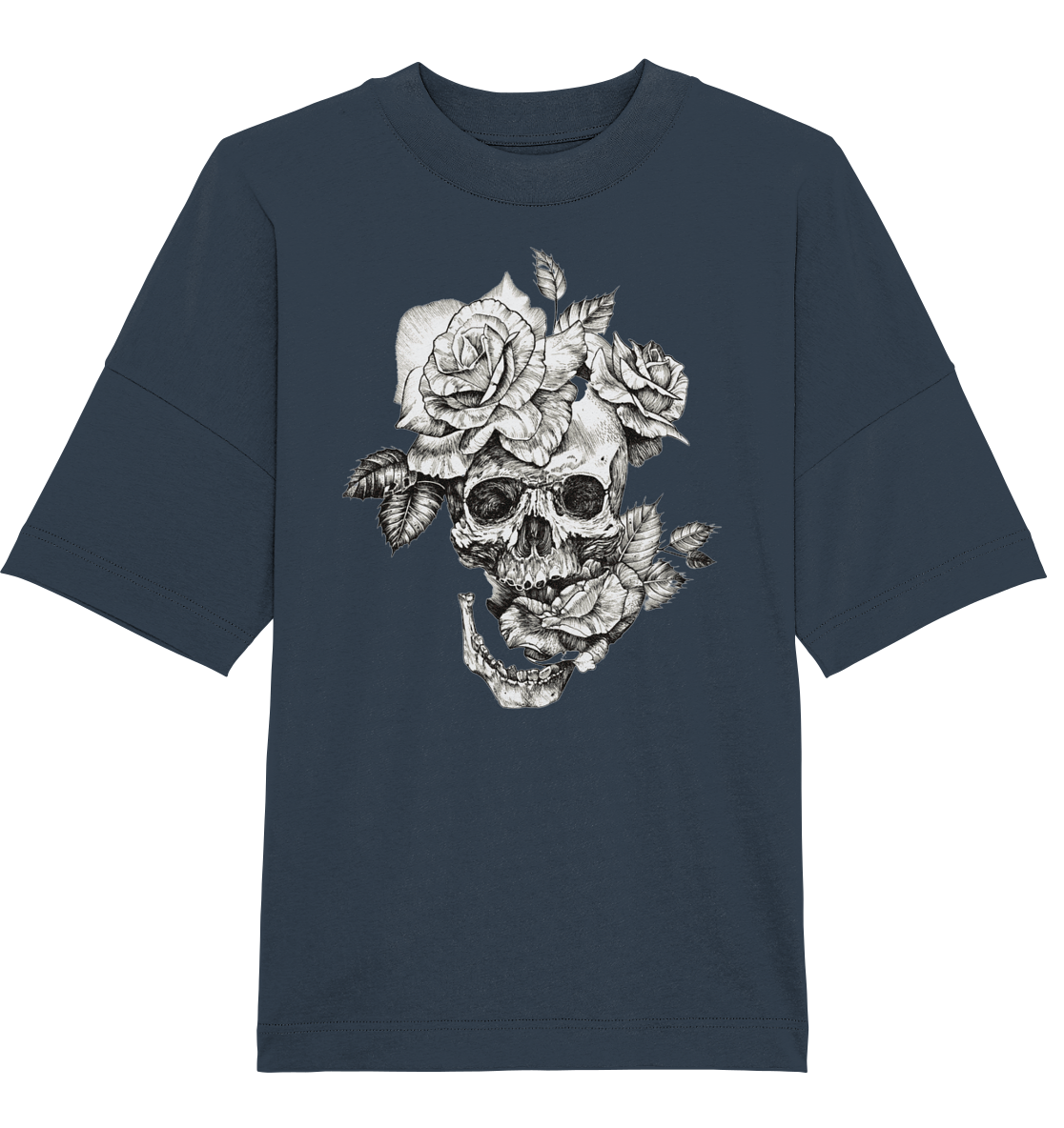 Totenkopf Blumen Druck Vorne - Organic Oversize Shirt