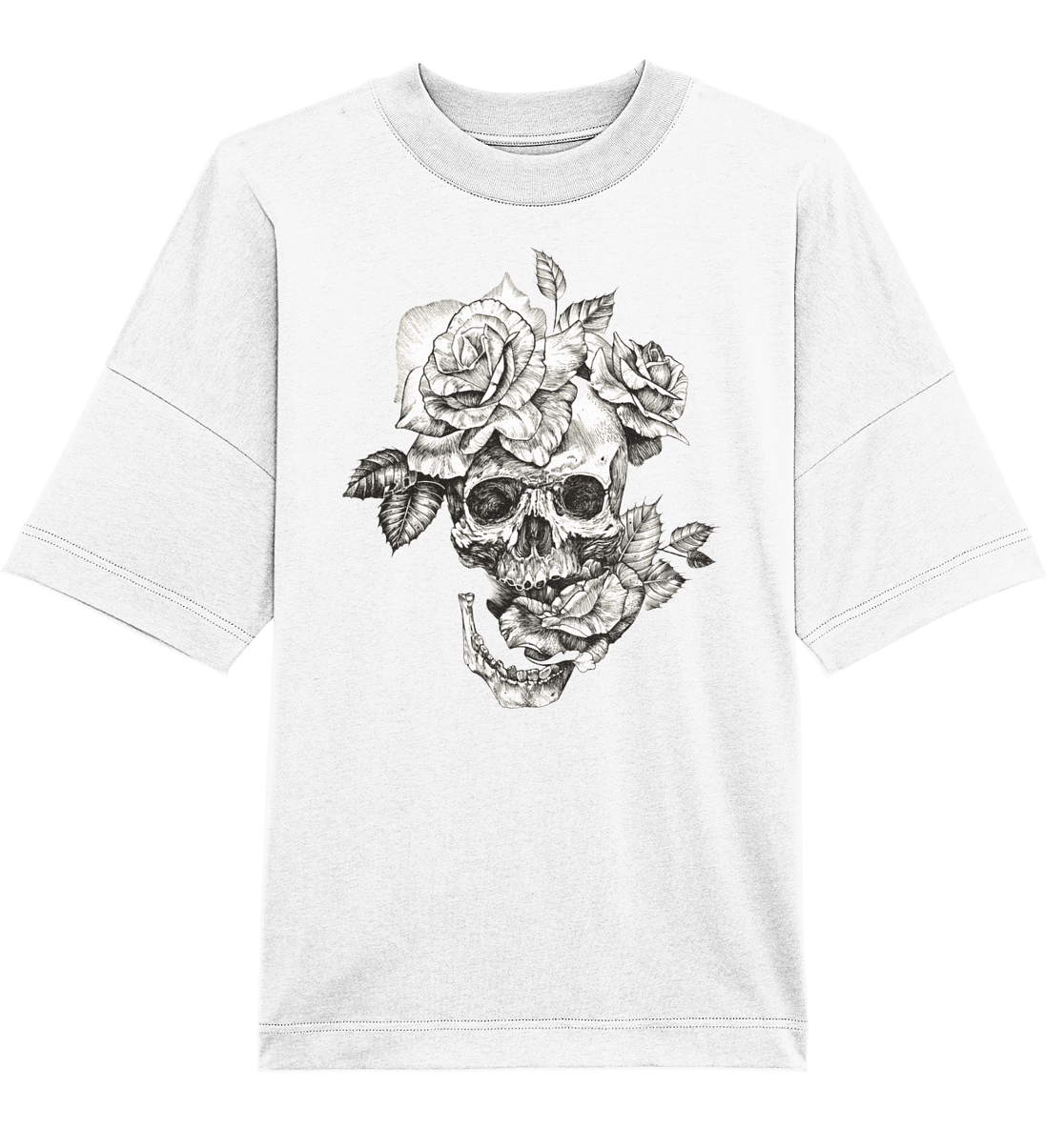 Totenkopf Blumen Druck Vorne - Organic Oversize Shirt