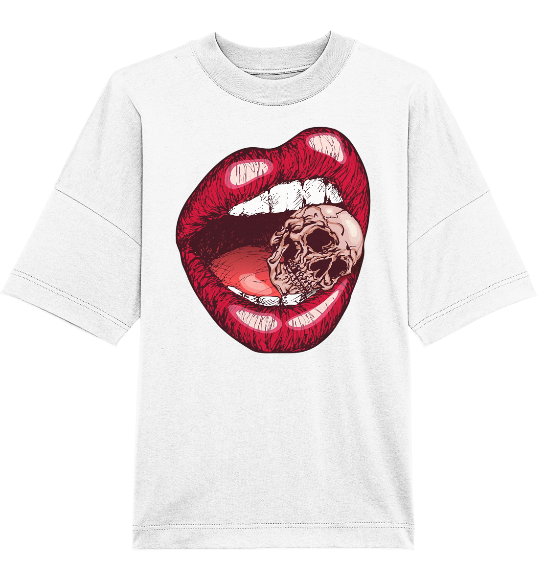 T-Shirt Lippen Totenkopf Druck vorne  - Organic Oversize Shirt