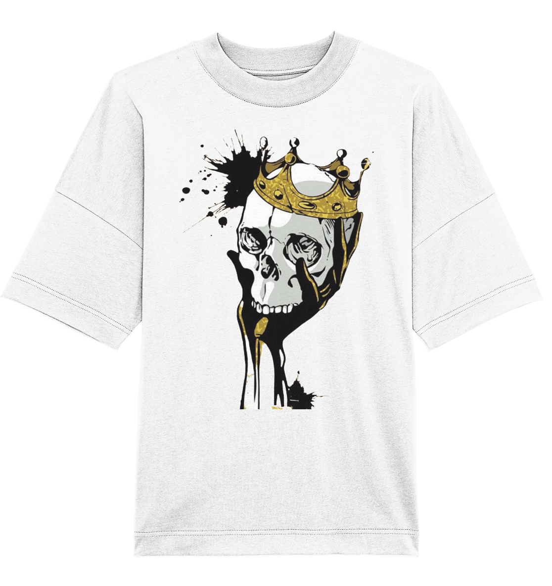 T-Shirt Totenkopf Krone Druck Vorne - Organic Oversize Shirt