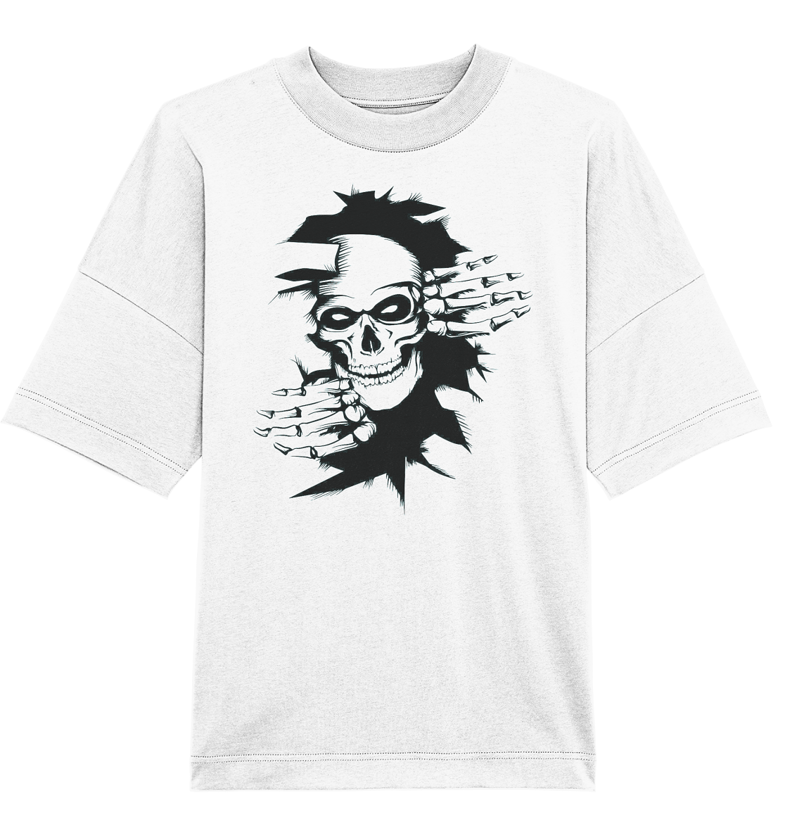 T-Shirt Totenkopf Wand Druck vorne - Organic Oversize Shirt