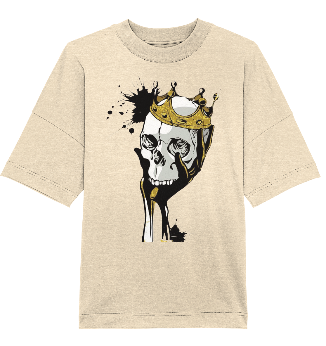 T-Shirt Totenkopf Krone Druck Vorne - Organic Oversize Shirt