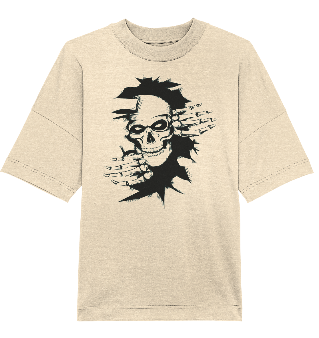 T-Shirt Totenkopf Wand Druck vorne - Organic Oversize Shirt