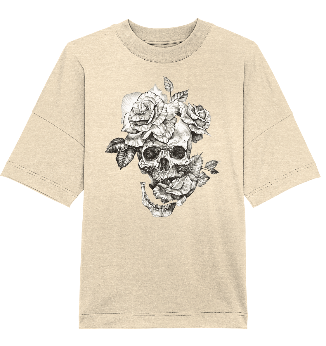 Totenkopf Blumen Druck Vorne - Organic Oversize Shirt