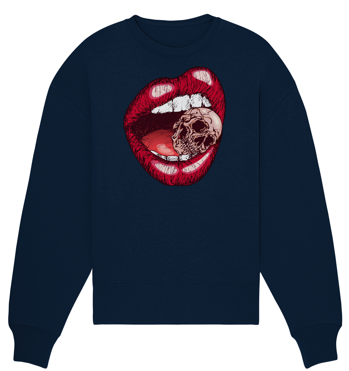Lippen Totenkopf Druck vorne  - Organic Oversize Sweatshirt