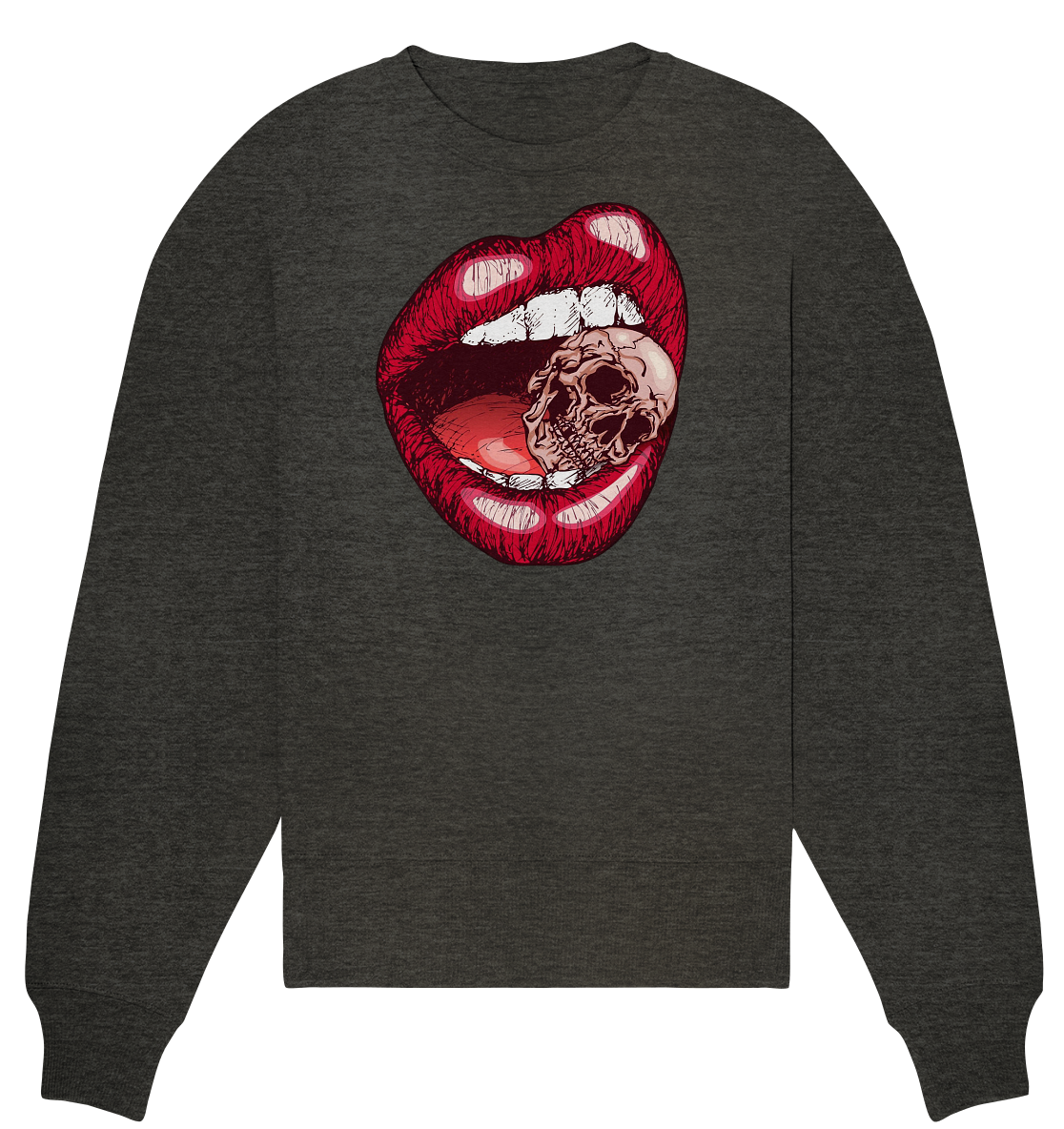 Lippen Totenkopf Druck vorne  - Organic Oversize Sweatshirt