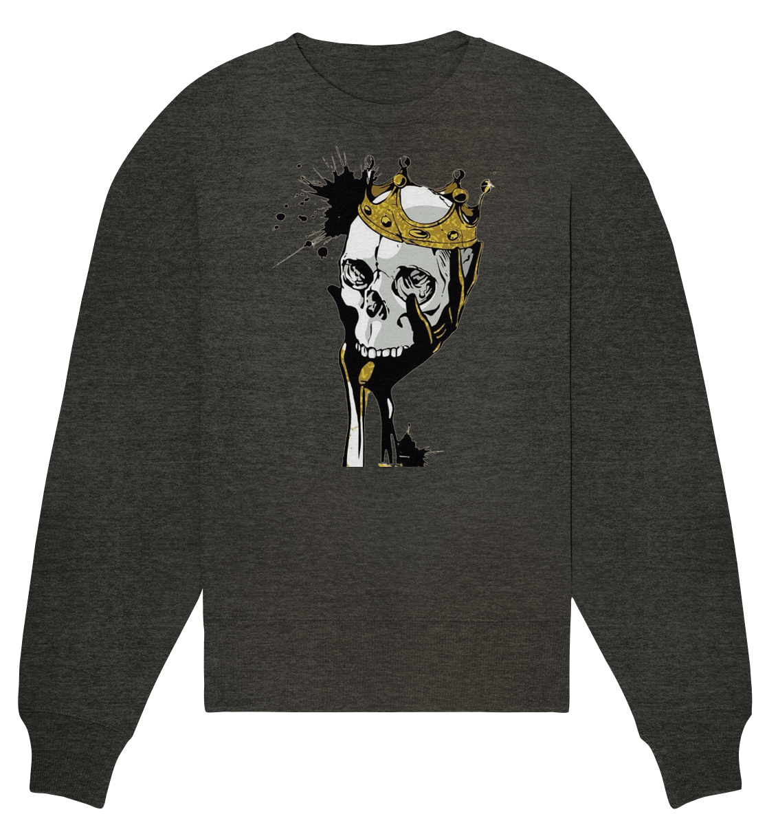 Totenkopf Krone Druck Vorne - Organic Oversize Sweatshirt