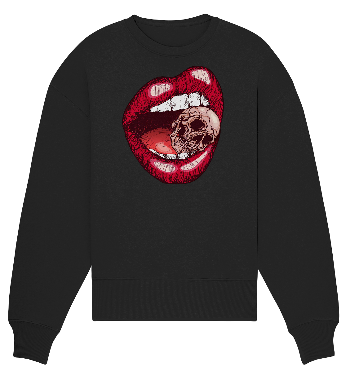 Lippen Totenkopf Druck vorne  - Organic Oversize Sweatshirt