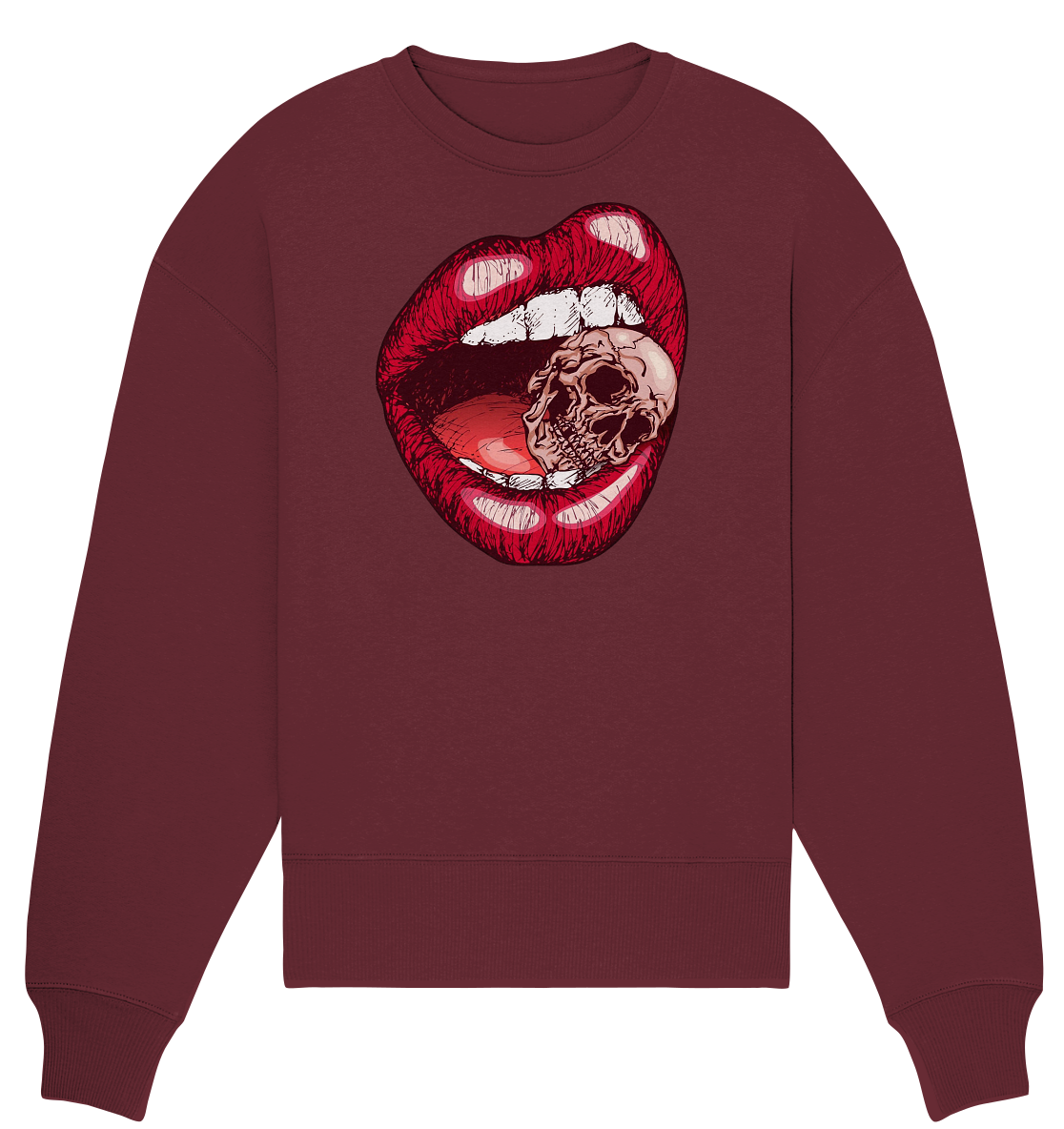 Lippen Totenkopf Druck vorne  - Organic Oversize Sweatshirt