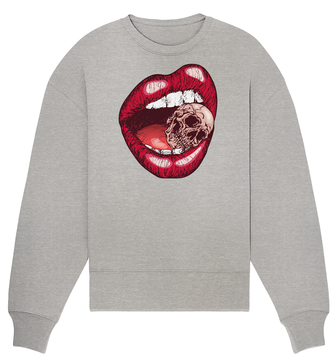 Lippen Totenkopf Druck vorne  - Organic Oversize Sweatshirt