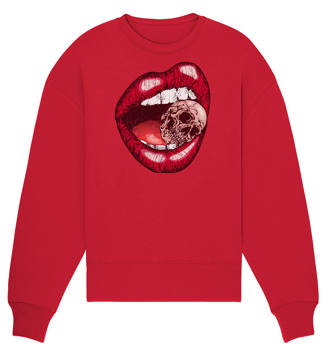Lippen Totenkopf Druck vorne  - Organic Oversize Sweatshirt