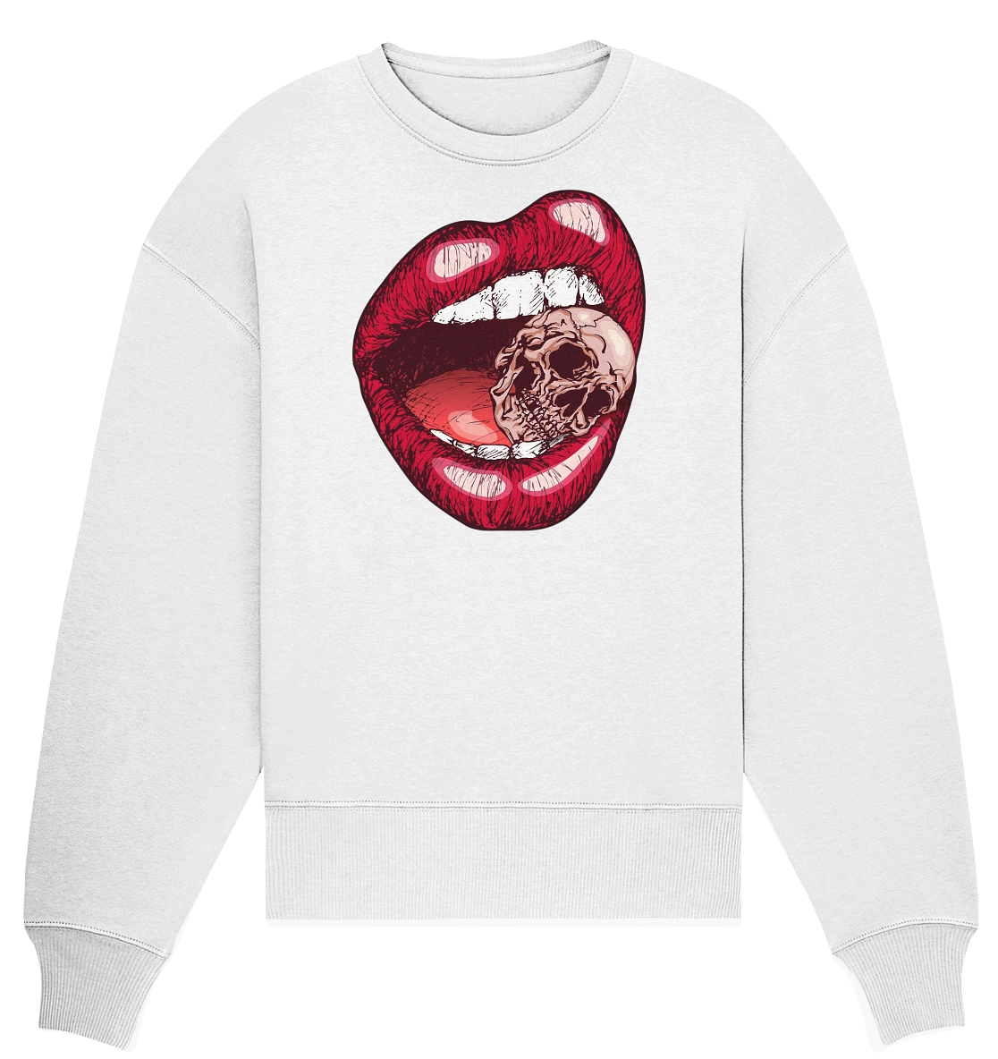 Lippen Totenkopf Druck vorne  - Organic Oversize Sweatshirt