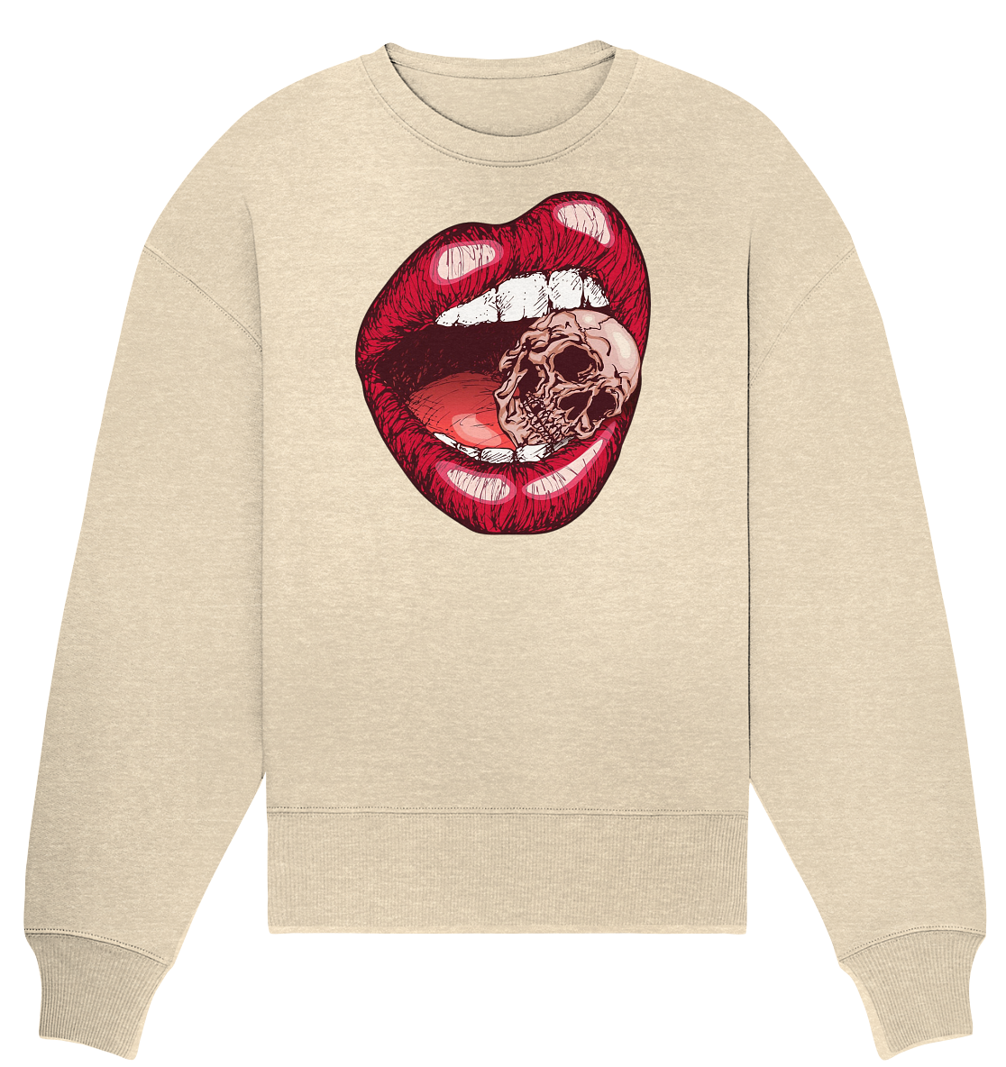 Lippen Totenkopf Druck vorne  - Organic Oversize Sweatshirt