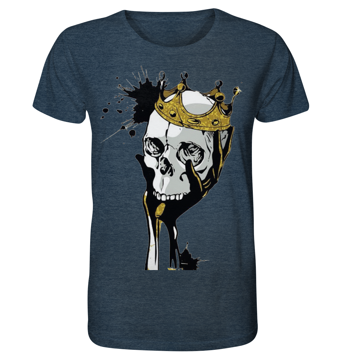 T-Shirt Totenkopf Krone Druck Vorne - Organic Shirt (meliert)