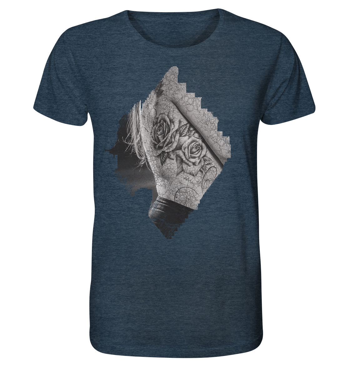 T-Shirt Rose Druck vorne - Organic Shirt (meliert)