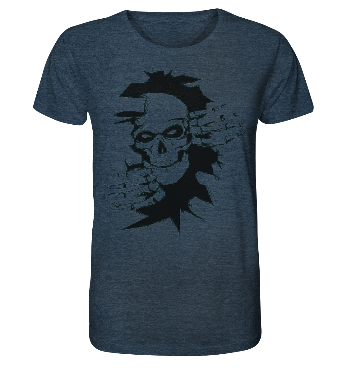 T-Shirt Totenkopf Wand Druck vorne - Organic Shirt (meliert)