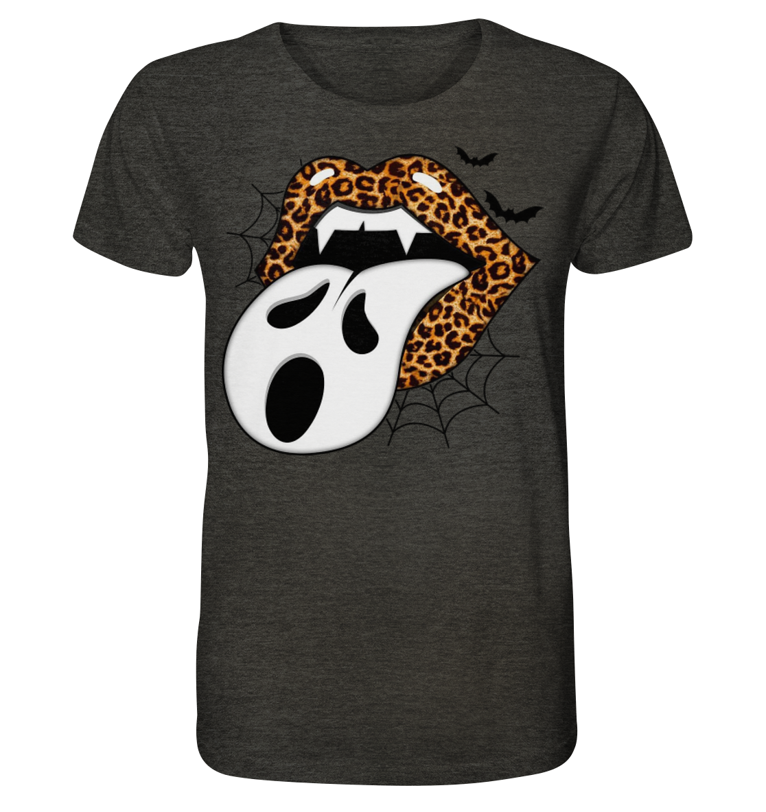 T-Shirt Lippen Halloween Druck Vorne - Organic Shirt (meliert)