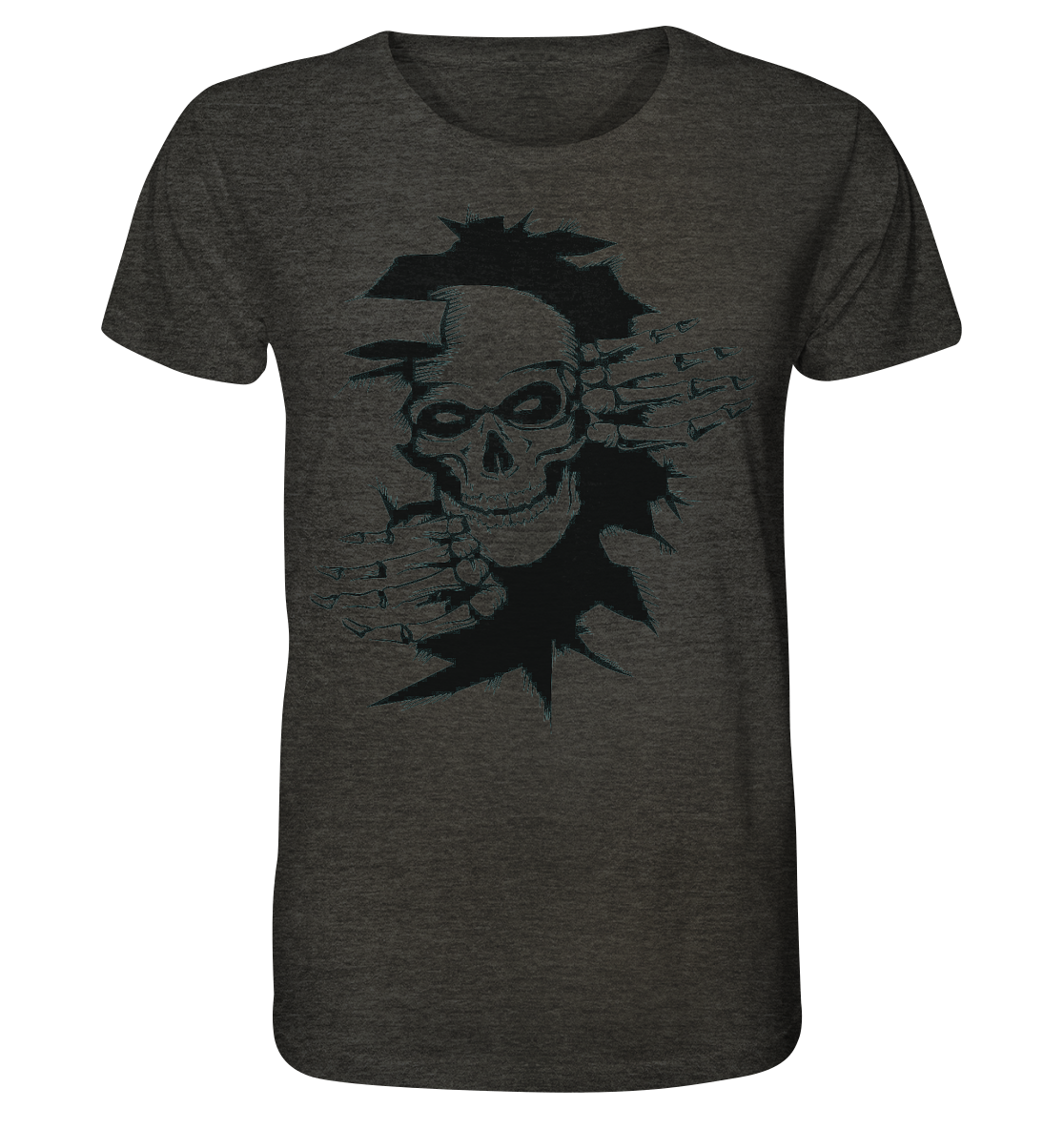 T-Shirt Totenkopf Wand Druck vorne - Organic Shirt (meliert)
